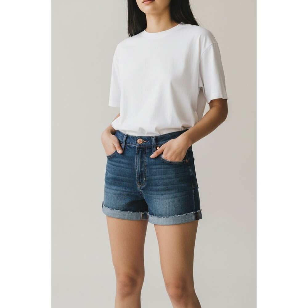 Kendall + Kylie Womens Denim Shorts W/ Frayed Hem Dark Wash Size 5/27